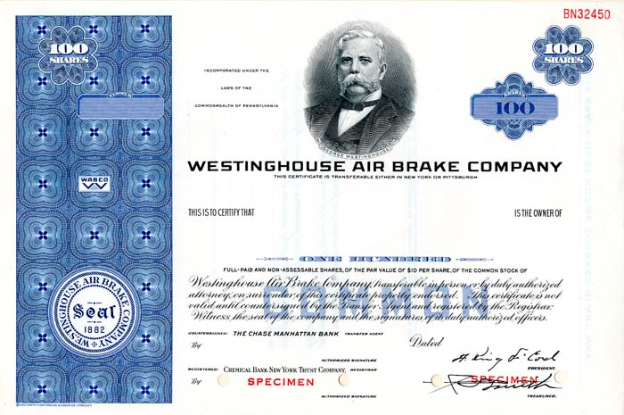 Westinghouse Air Brake Co. - Specimen Stock Certificate